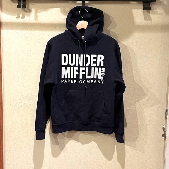 Jerzees Dunder Mifflin The Office Navy Blue Pullover Hoodie Sweatshirt Unisex S - Picture 2 of 7